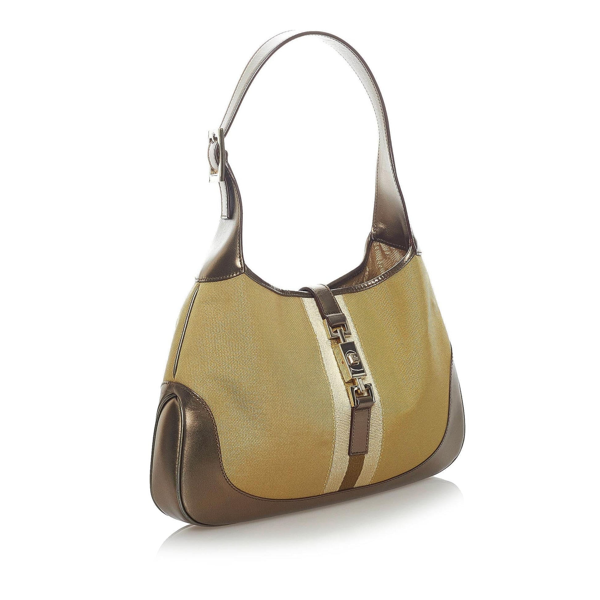 Gucci Web Jackie SHG Canvas Calf Brown Shoulder Bag