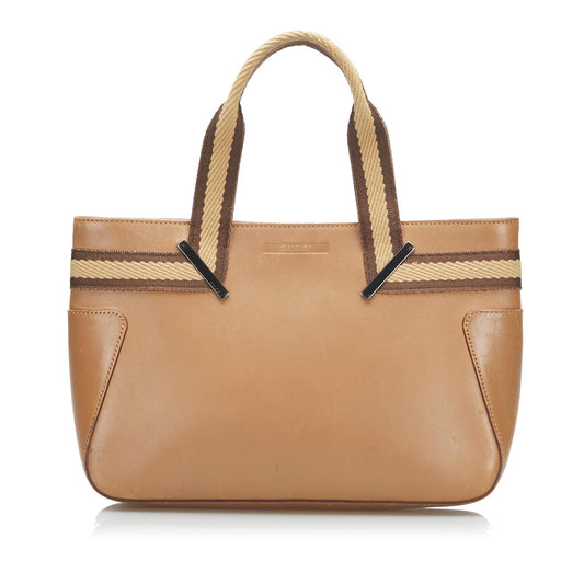 Gucci Web SHG Leather Calf Brown Tote Bag