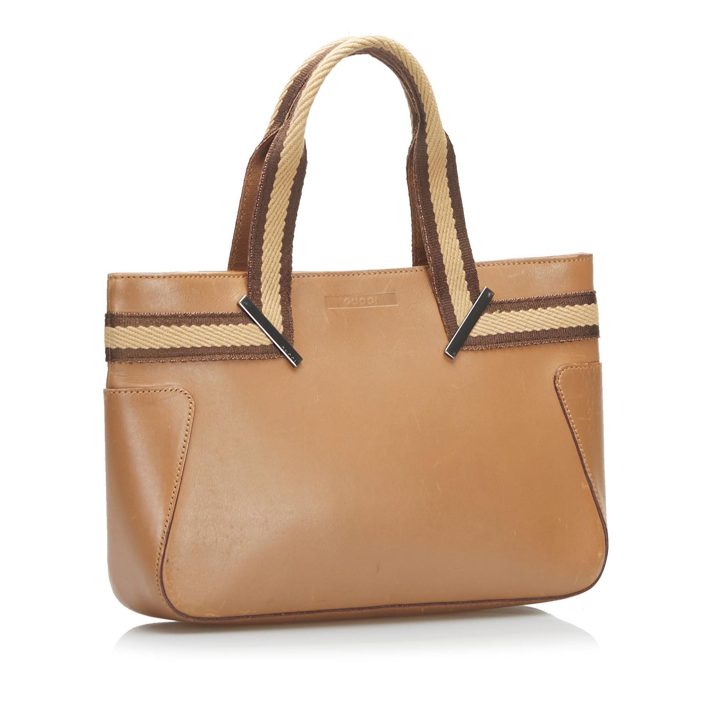 Gucci Web SHG Leather Calf Brown Tote Bag