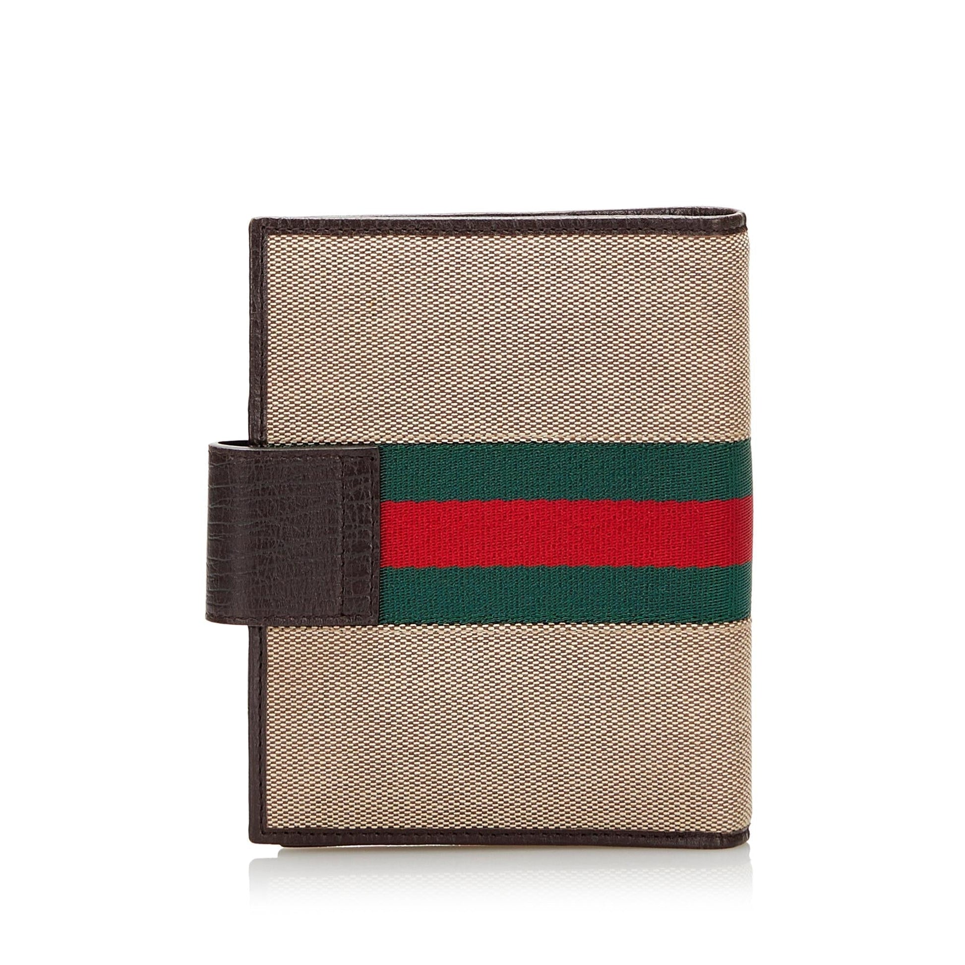 Gucci Web Organizer Cover SHG Leather Canvas Brown Small Handbag