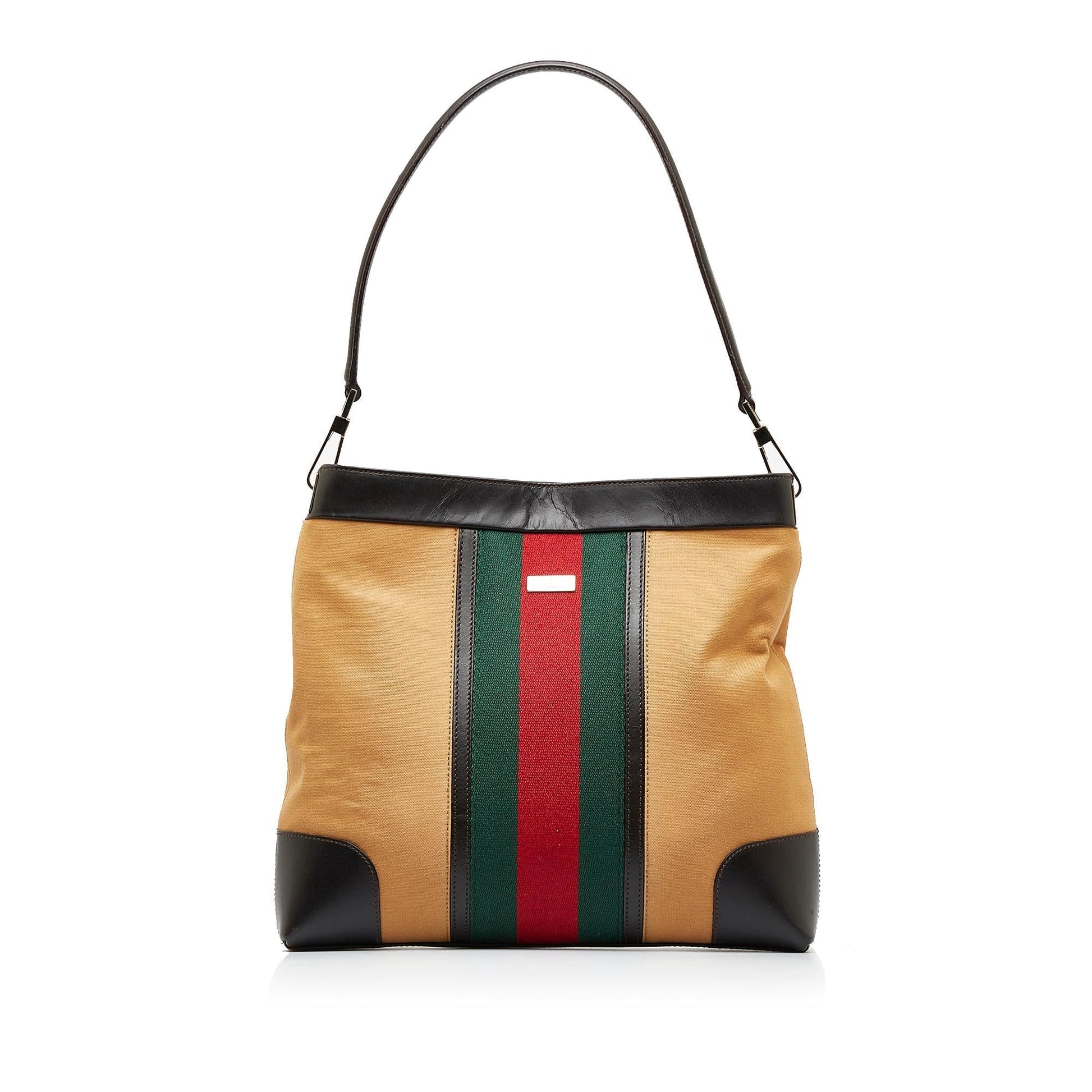 Gucci Web SHG-W3n2Vc Canvas Calf Brown Shoulder Bag