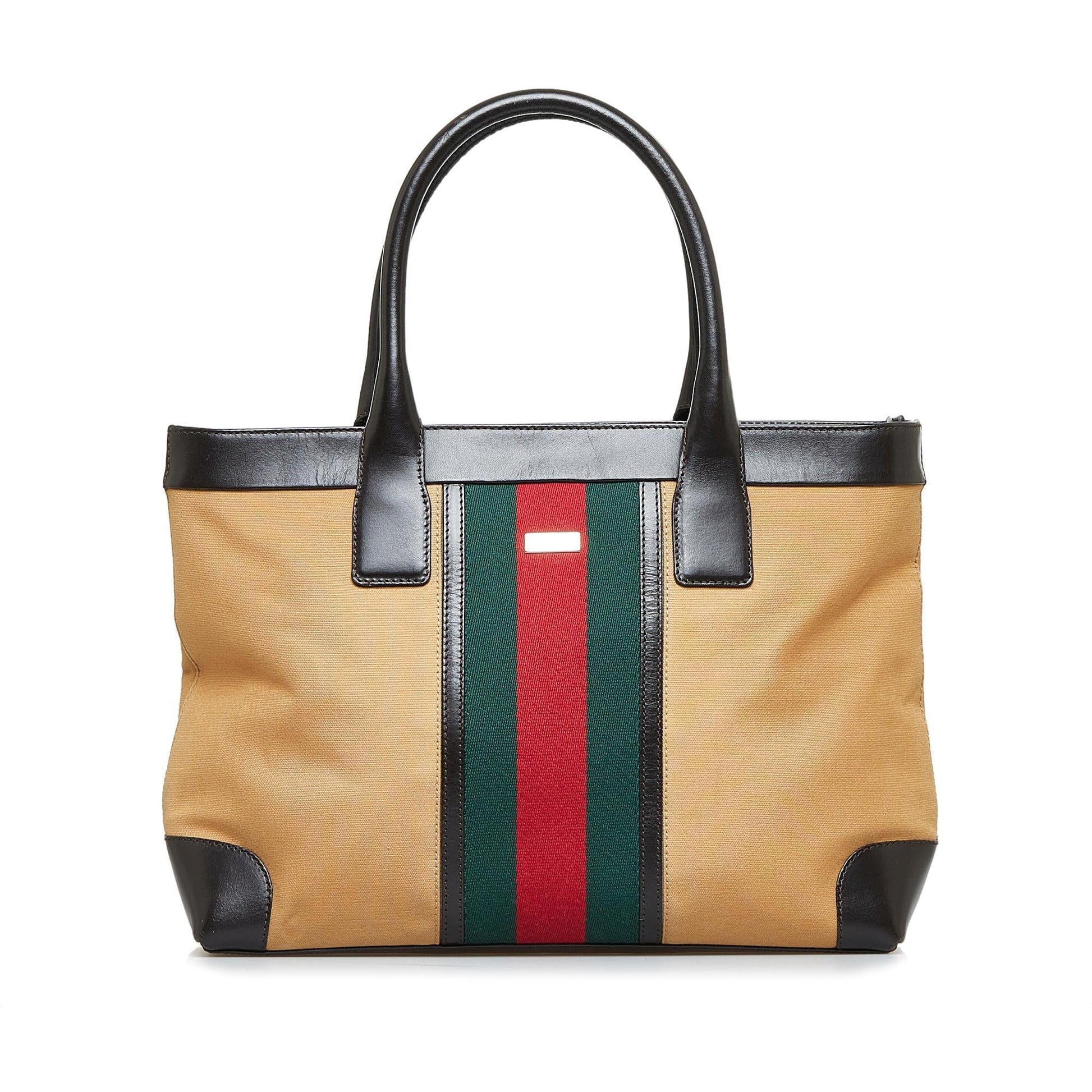 Gucci Web SHG-jtqe4n Canvas Calf Brown Tote Bag