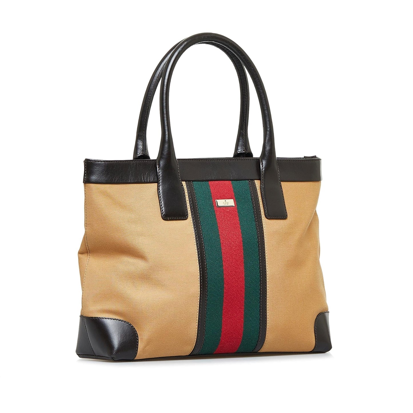 Gucci Web SHG-jtqe4n Canvas Calf Brown Tote Bag