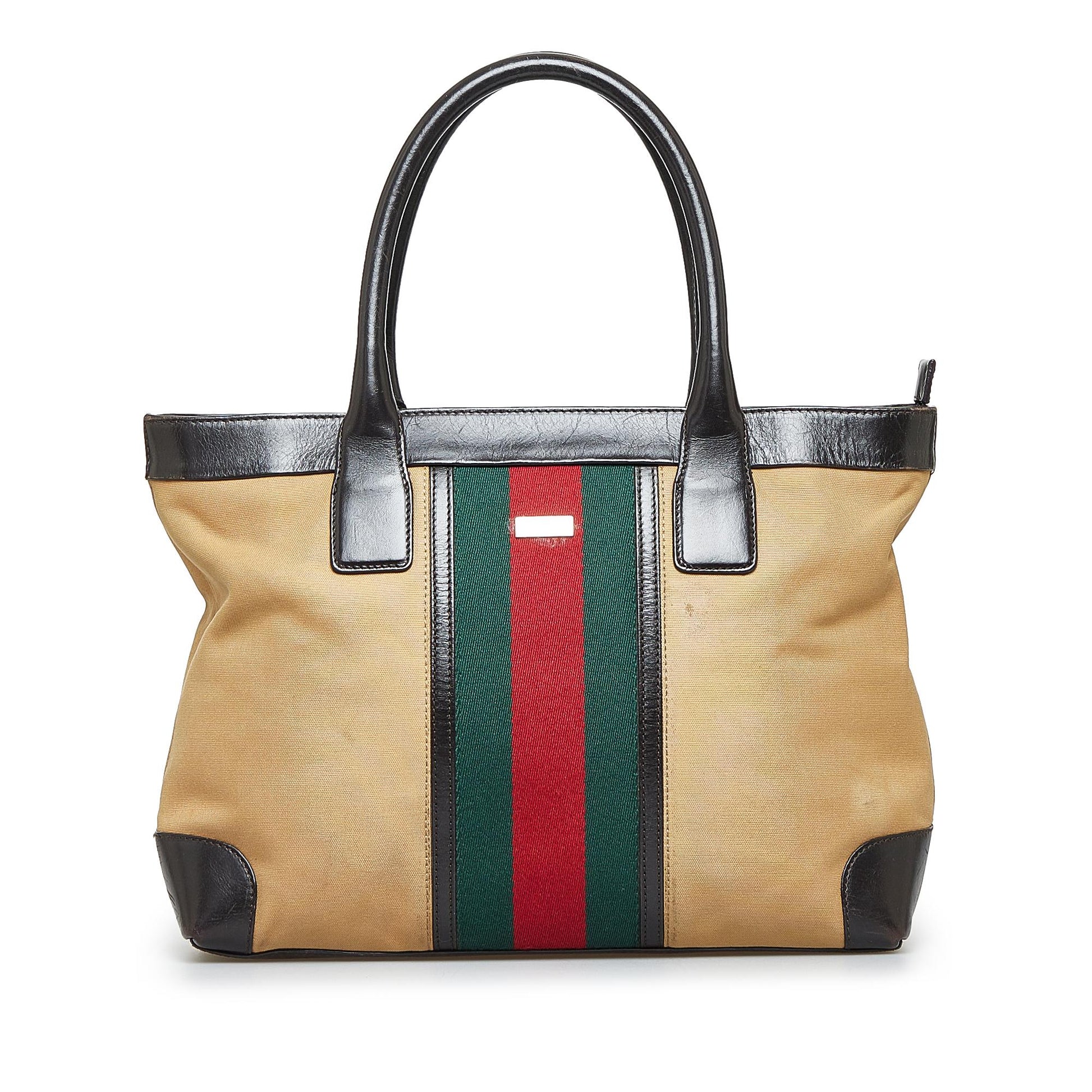 Gucci Web SHG-C31ysV Canvas Calf Brown Tote Bag
