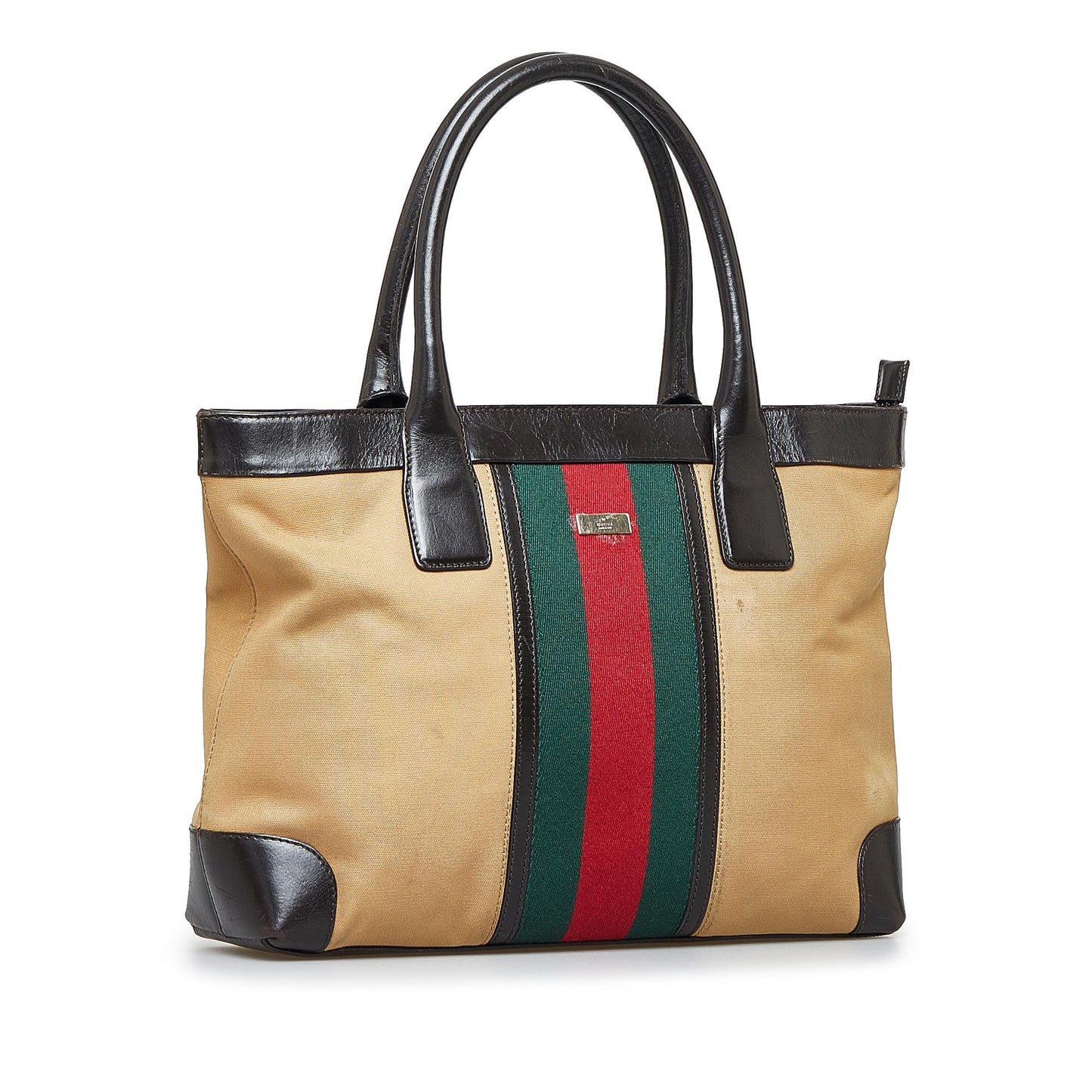 Gucci Web SHG-C31ysV Canvas Calf Brown Tote Bag