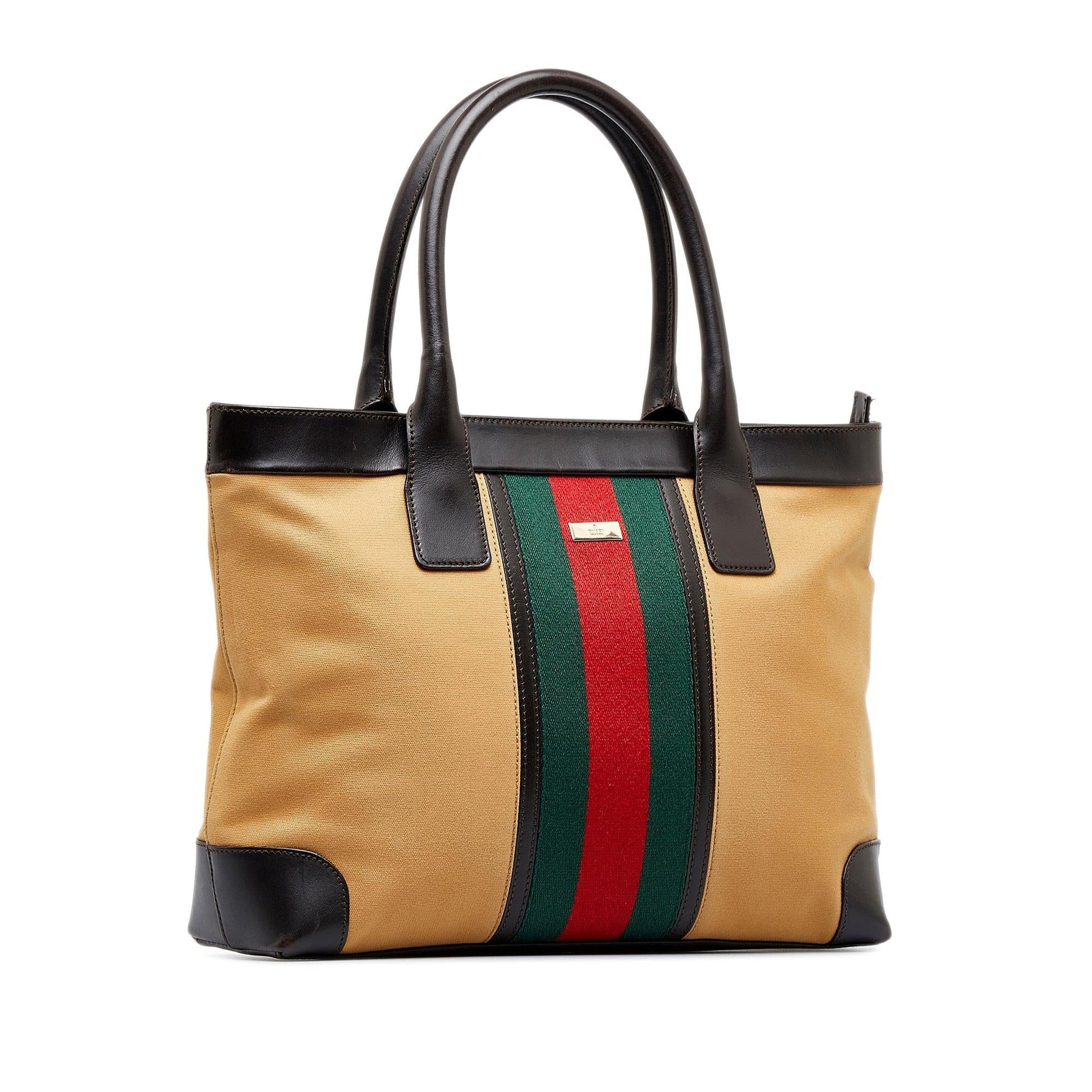 Gucci Web SHG-oP5WXA Canvas Calf Brown Tote Bag