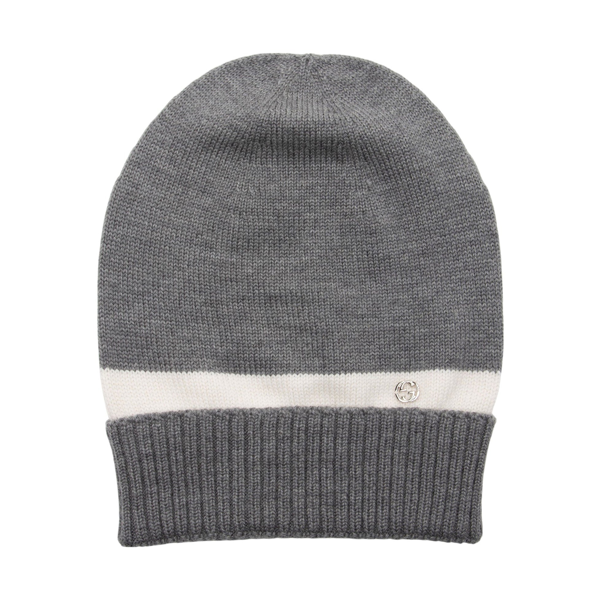 Gucci Wool Interlocking G Beanie - White Grey Handbag Size M