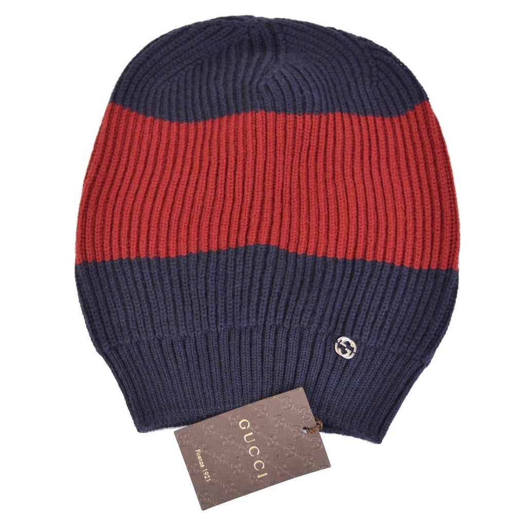 Gucci Interlocking GG Beanie Wool Blue Red Apparel