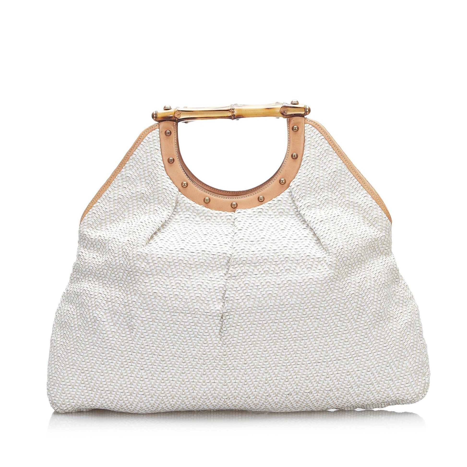 Gucci Bamboo SHG-9rgvsp Woven Leather Calf White Shoulder Bag