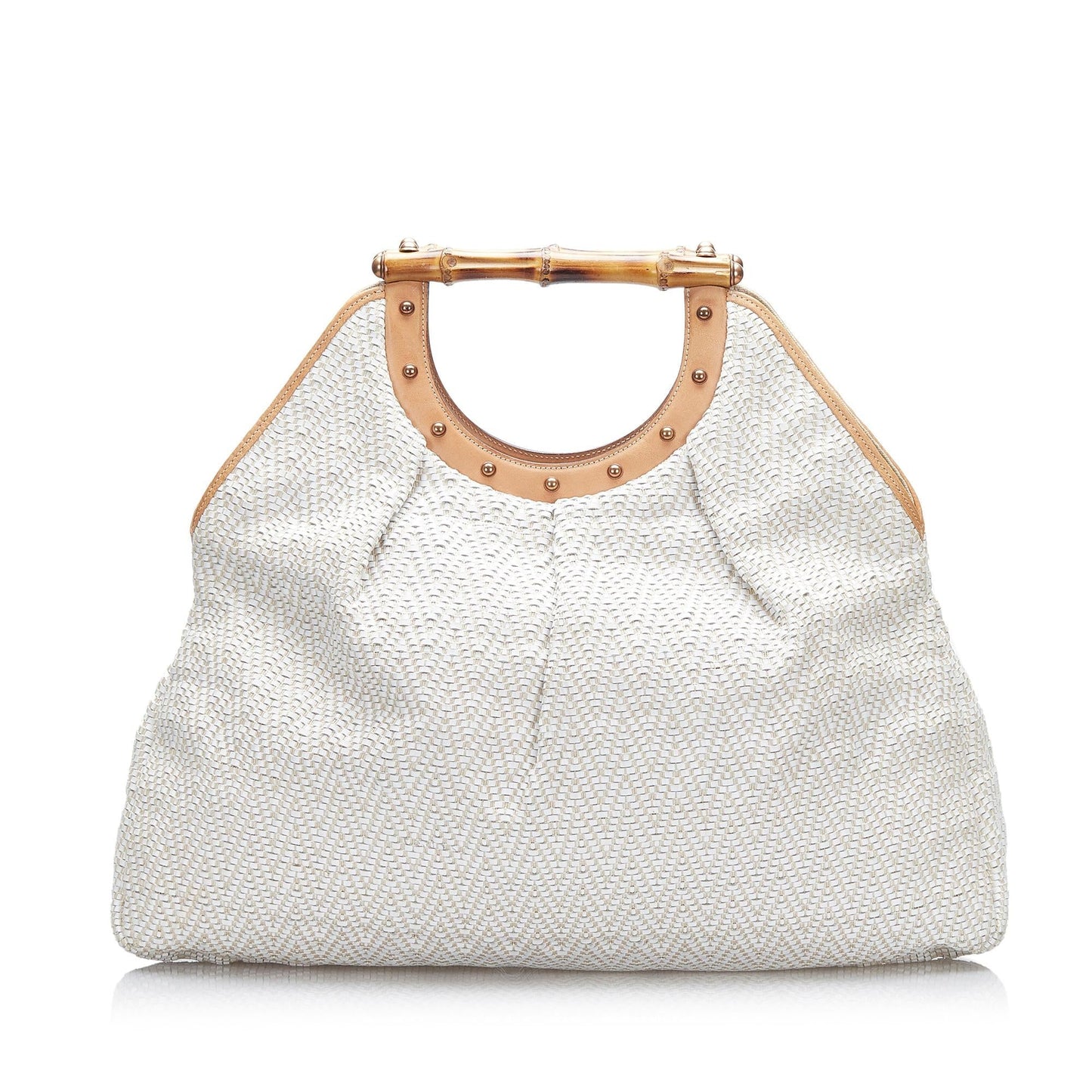 Gucci Bamboo SHG-9rgvsp Woven Leather Calf White Shoulder Bag