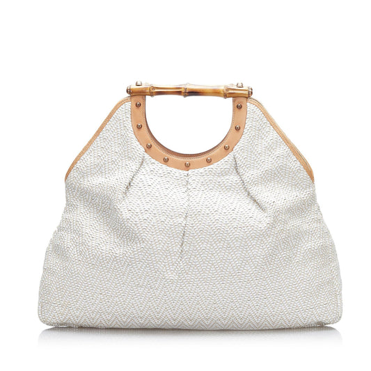 Gucci Bamboo SHG-9rgvsp Woven Leather Calf White Shoulder Bag