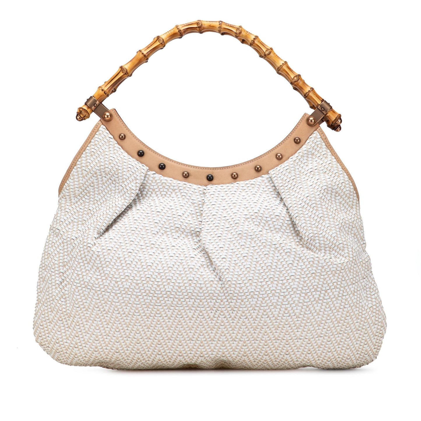 Gucci Bamboo Studded Woven Leather Shoulder Bag