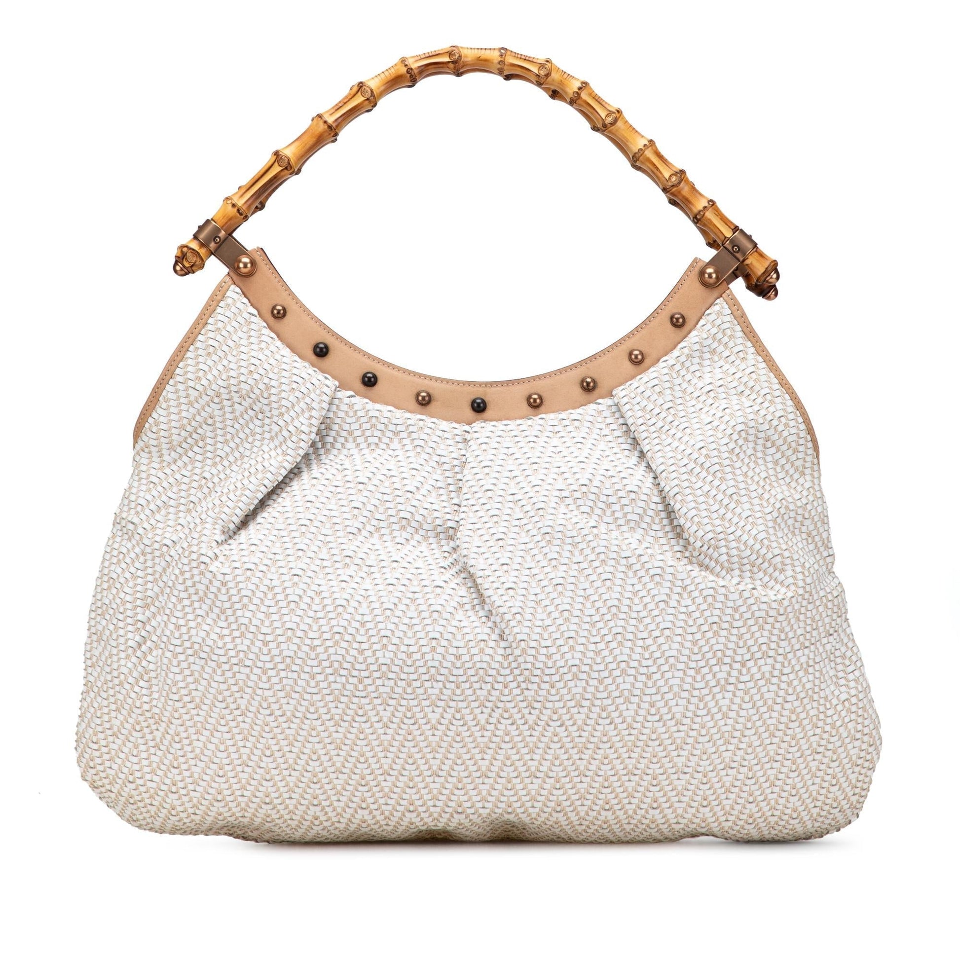 Gucci Bamboo Studded Woven Leather Shoulder Bag