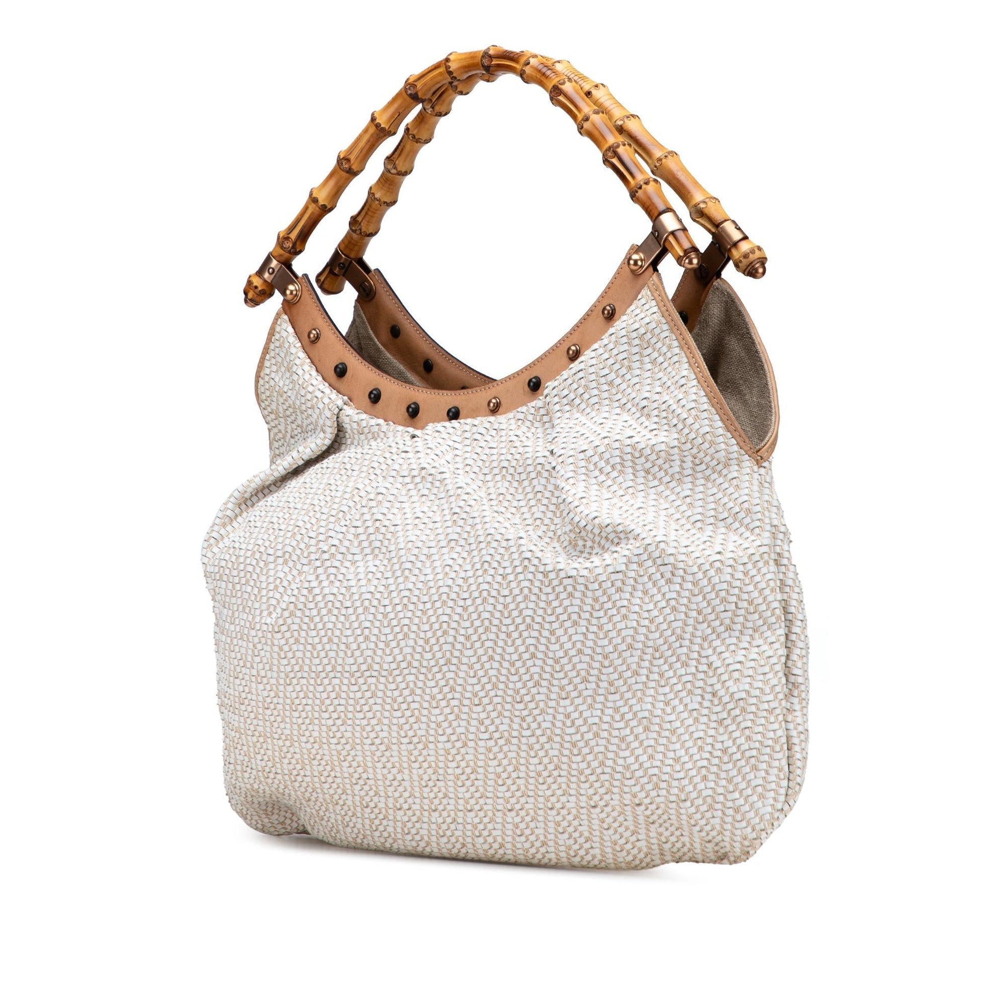 Gucci Bamboo Studded Woven Leather Shoulder Bag