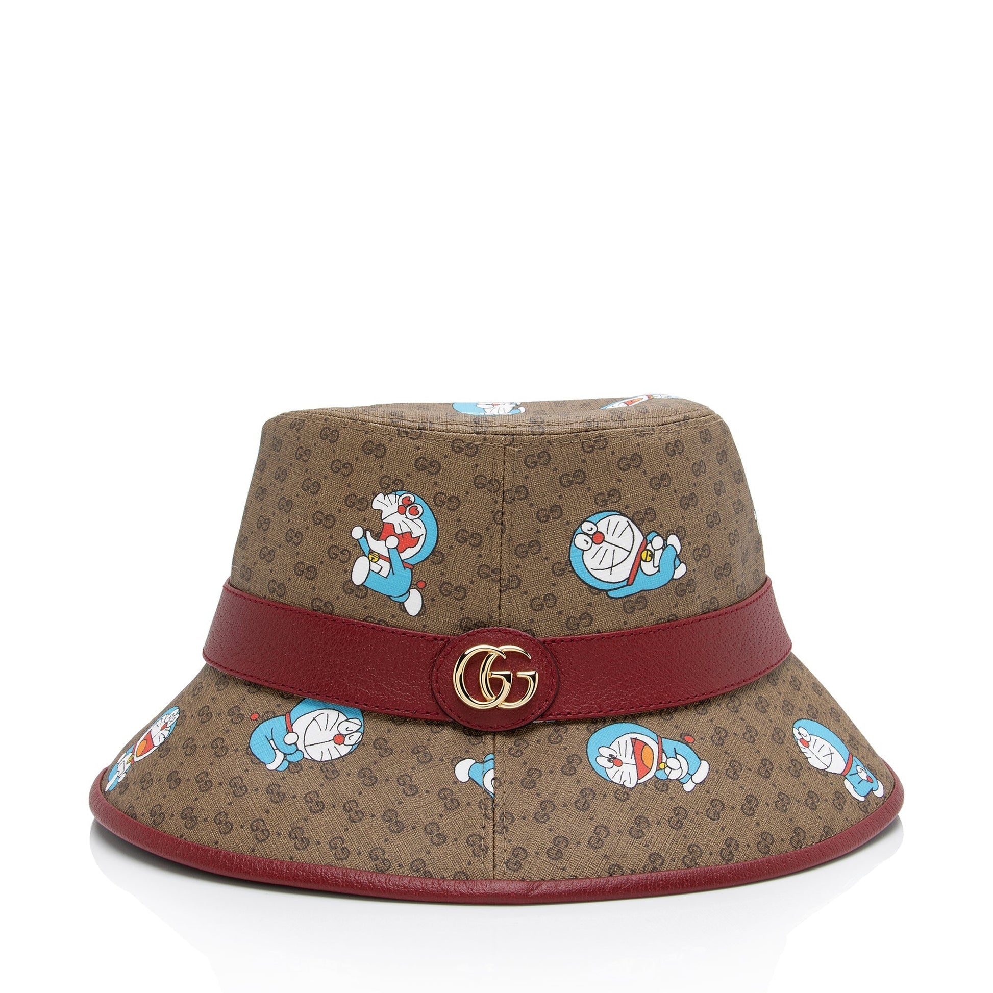 Gucci X Doraemon Micro GG Bucket Leather Canvas Brown Red Bucket Bag