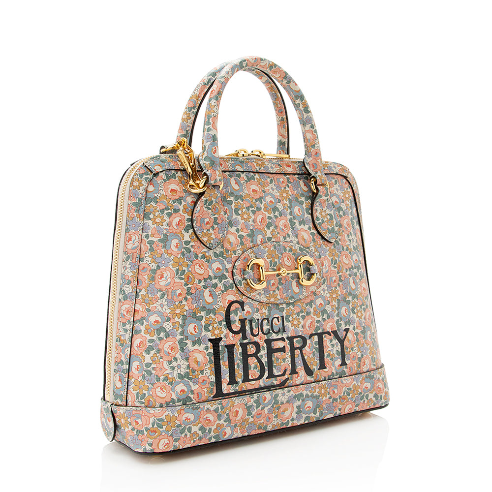 Gucci X Liberty London Floral Horsebit Calfskin Pink Top Handle Satchel Bag
