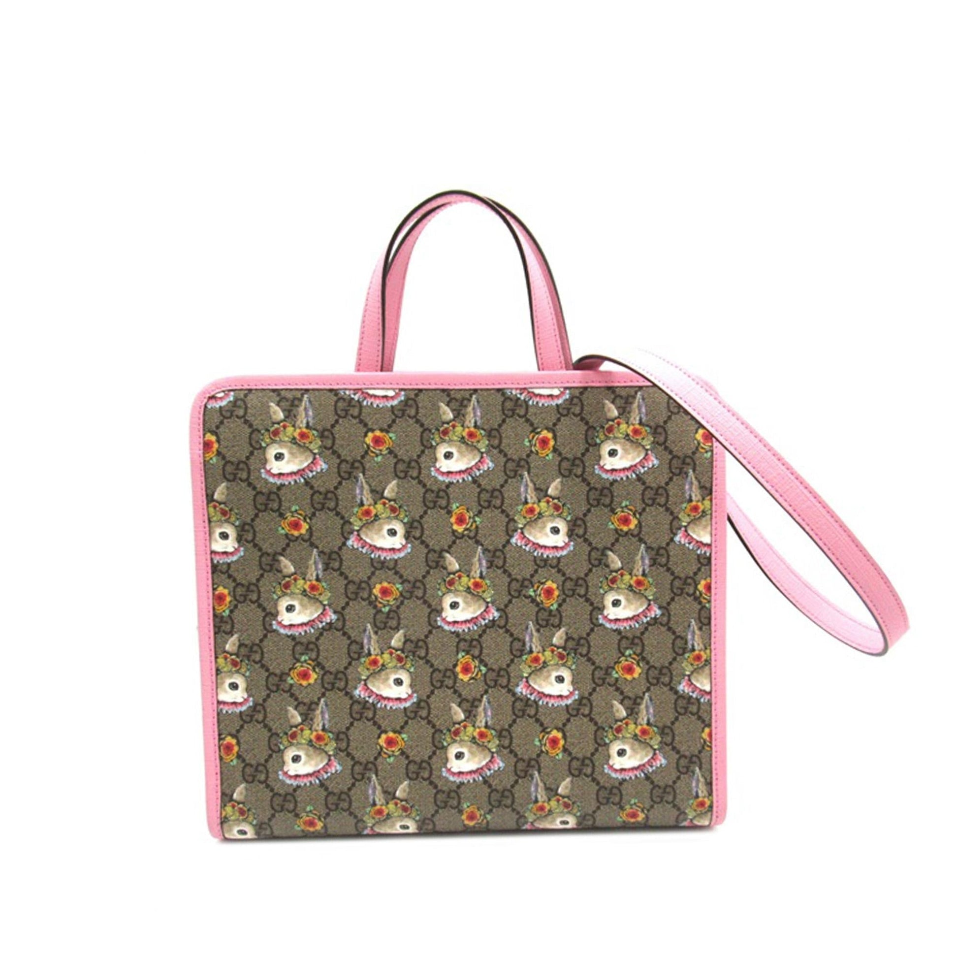 Gucci Yuko Higuchi GG Supreme Floral Canvas Brown Pink Satchel Bag