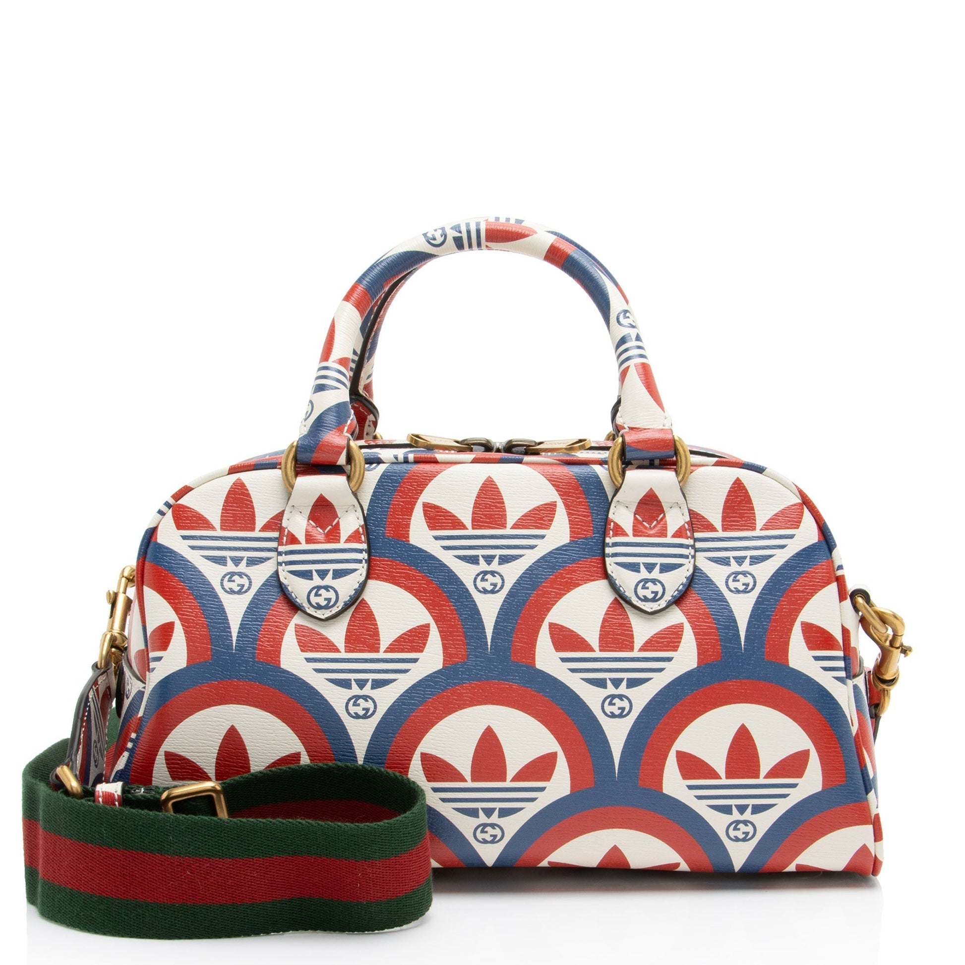 Gucci x Adidas Interlocking G Duffle Calfskin White Blue Red Travel Bag