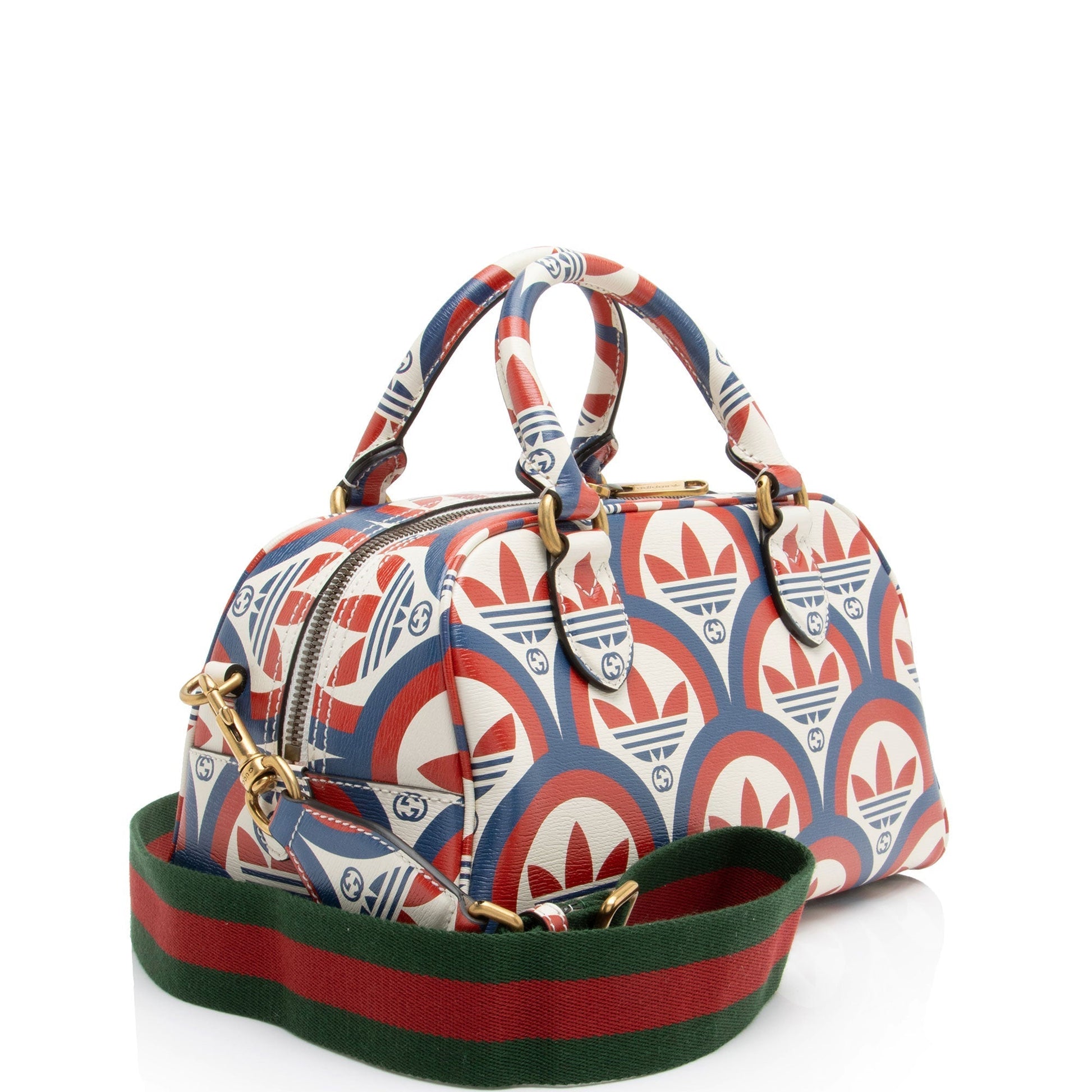 Gucci x Adidas Interlocking G Duffle Calfskin White Blue Red Travel Bag