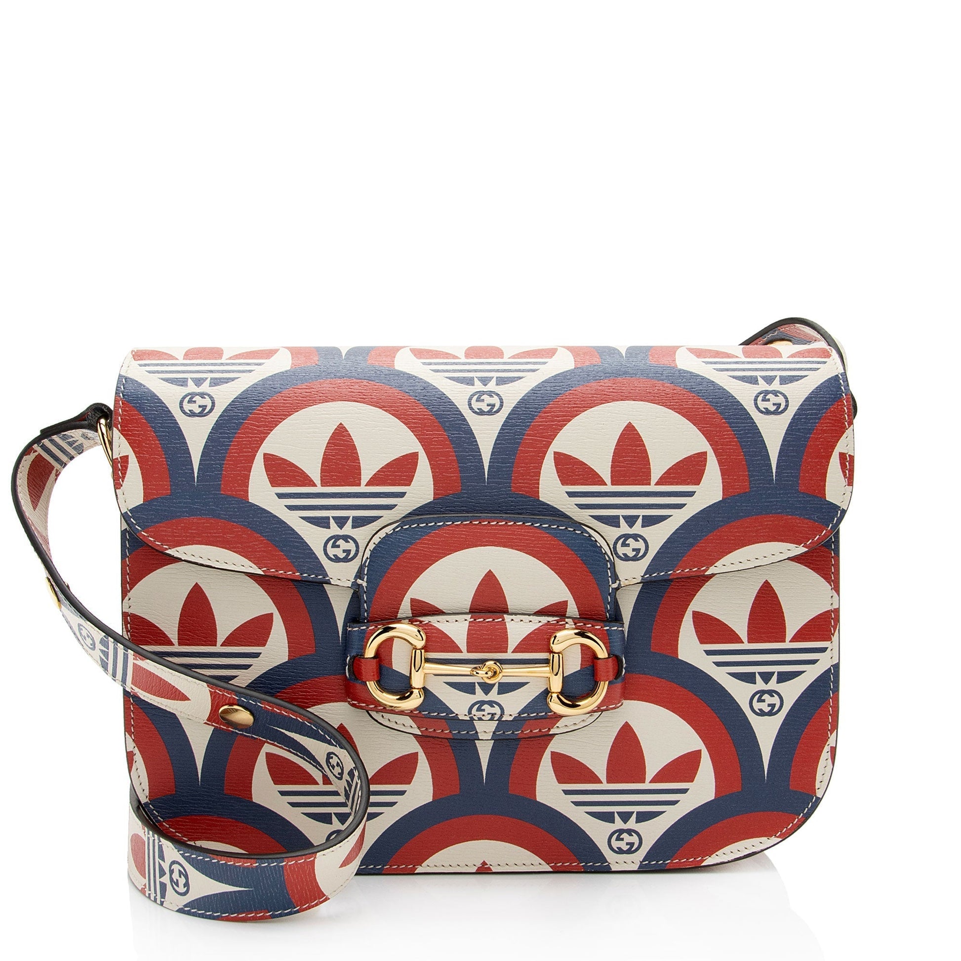 Gucci x Adidas Interlocking G Horsebit Calfskin White Blue Red Crossbody Bag