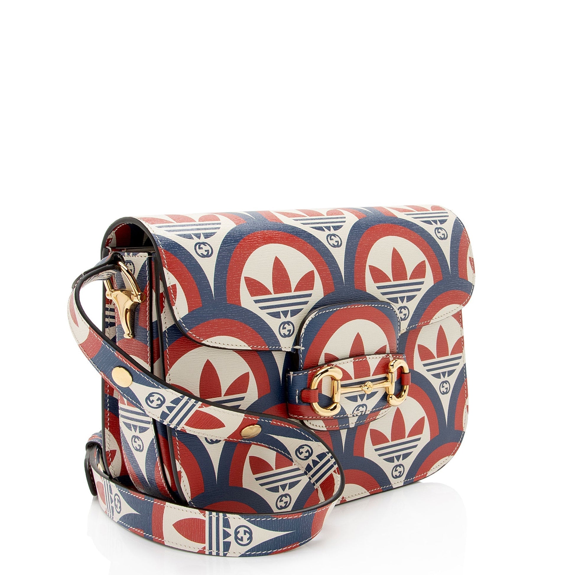 Gucci x Adidas Interlocking G Horsebit Calfskin White Blue Red Crossbody Bag