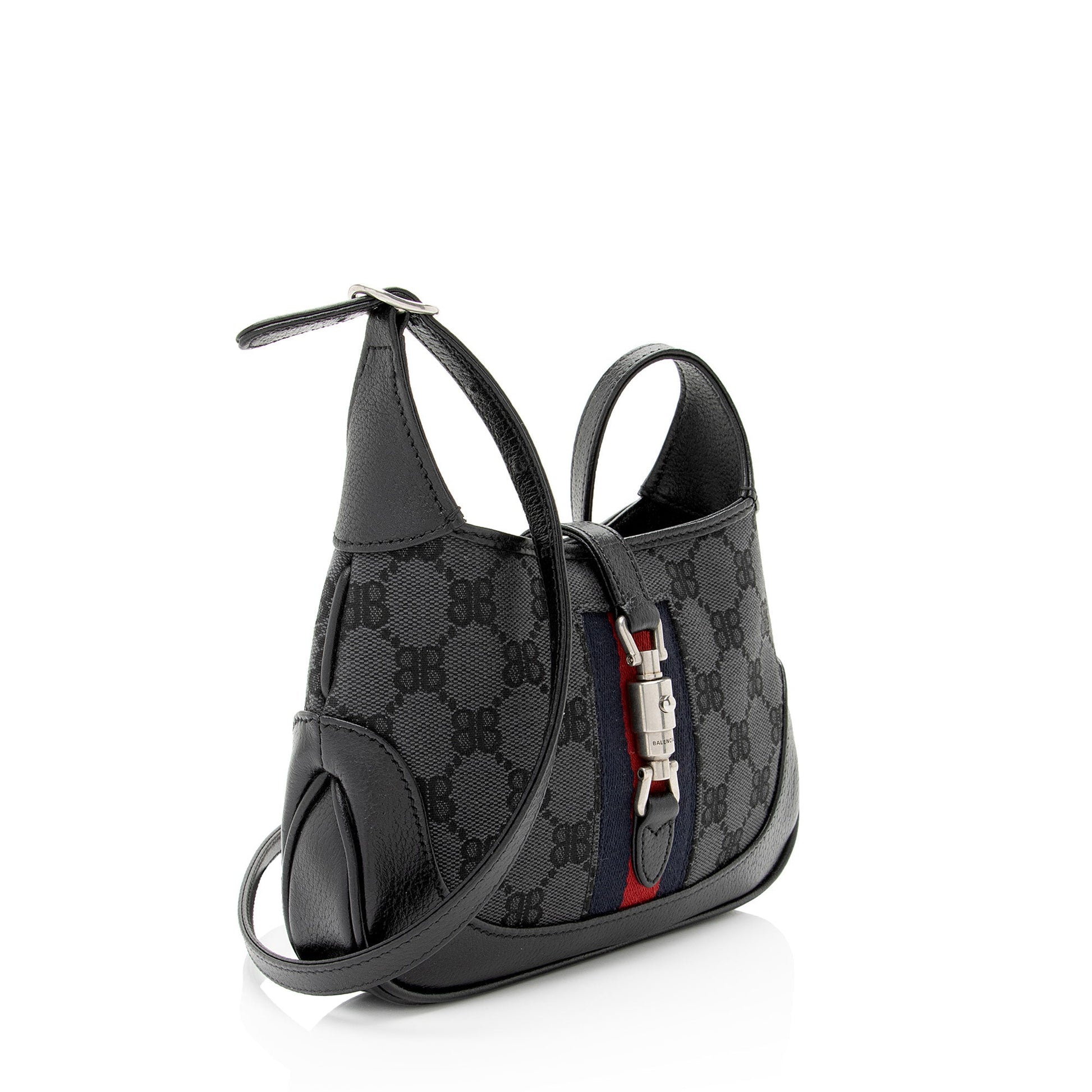 Gucci x Balenciaga BB Supreme Hacker Leather Canvas Black Grey Crossbody Bag