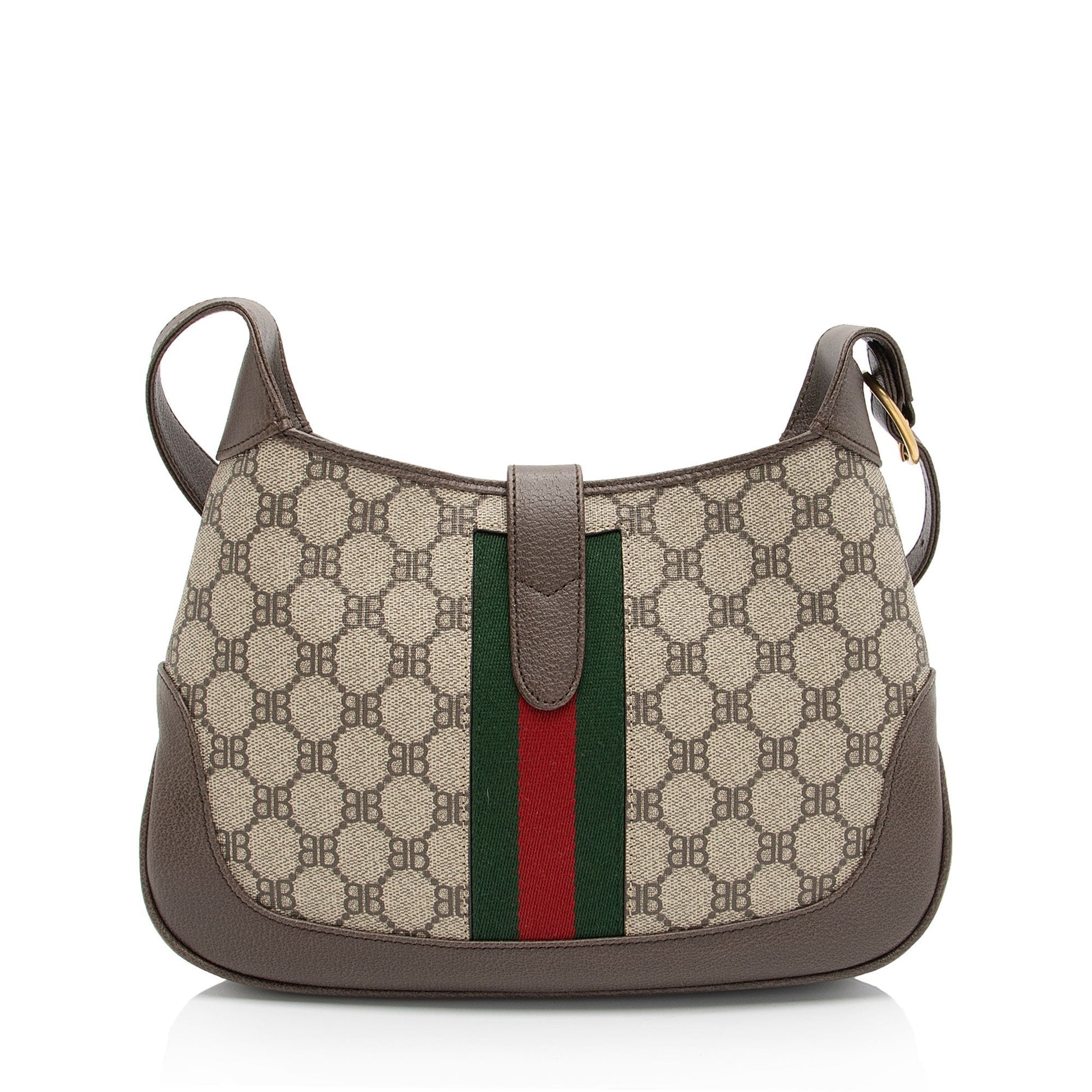 Gucci x Balenciaga BB Supreme Hacker Leather Canvas Brown Beige Shoulder Bag