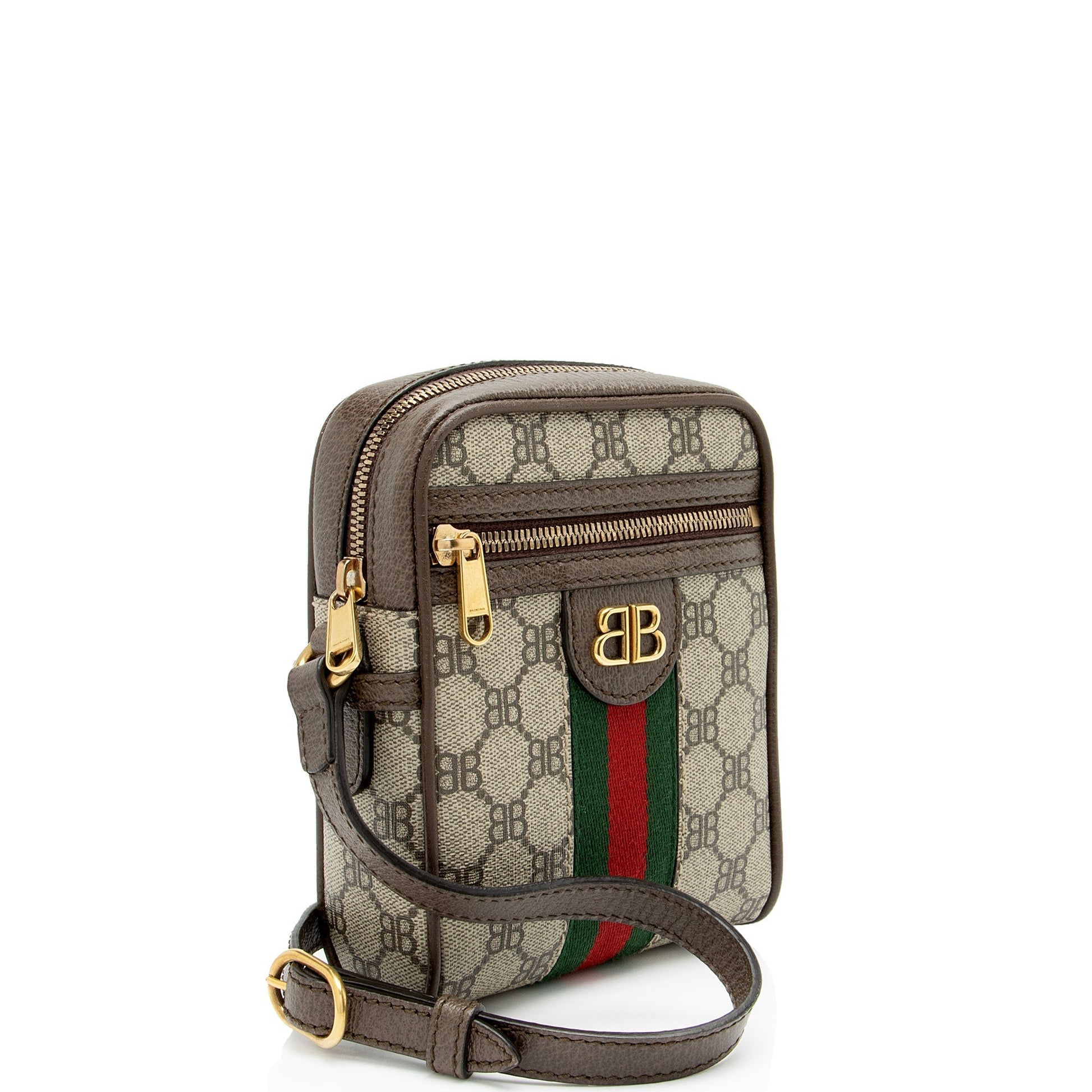 Gucci x Balenciaga BB Supreme Hacker Leather Canvas Nylon Brown Shoulder Bag