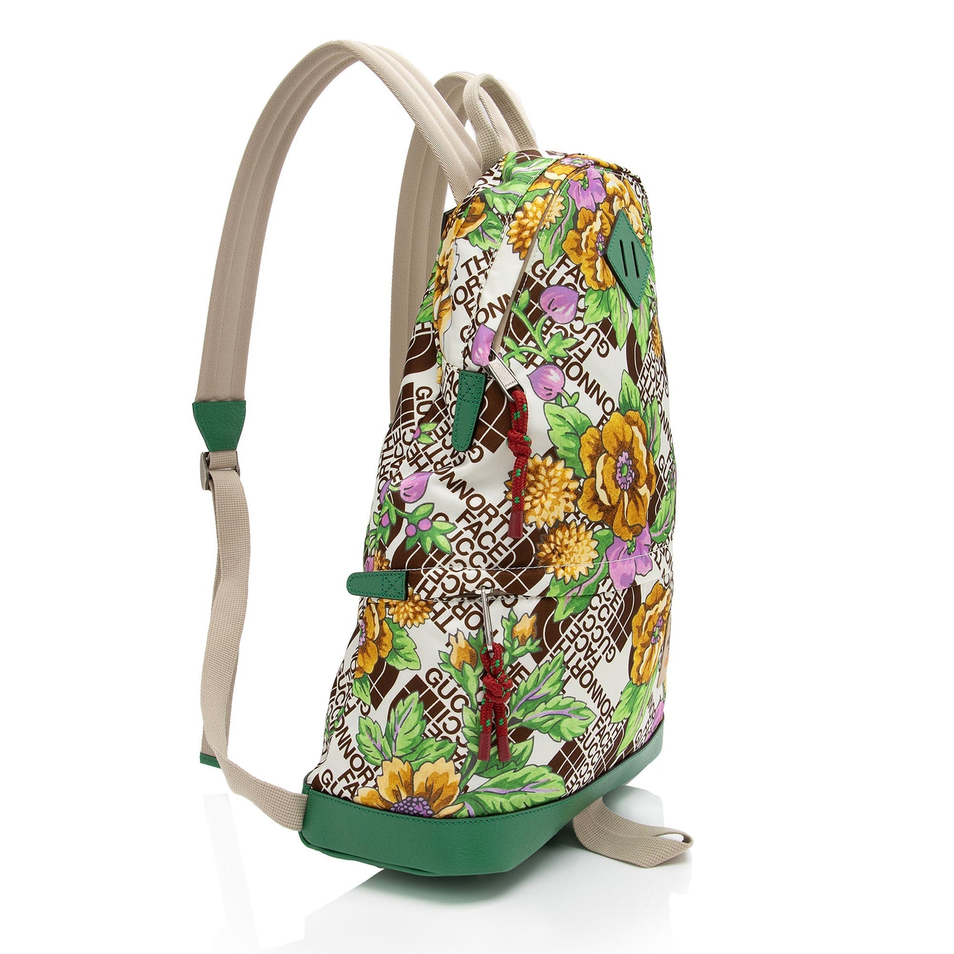 Gucci x North Face Econyl Floral Leather Canvas Nylon Brown Shoulder Bag