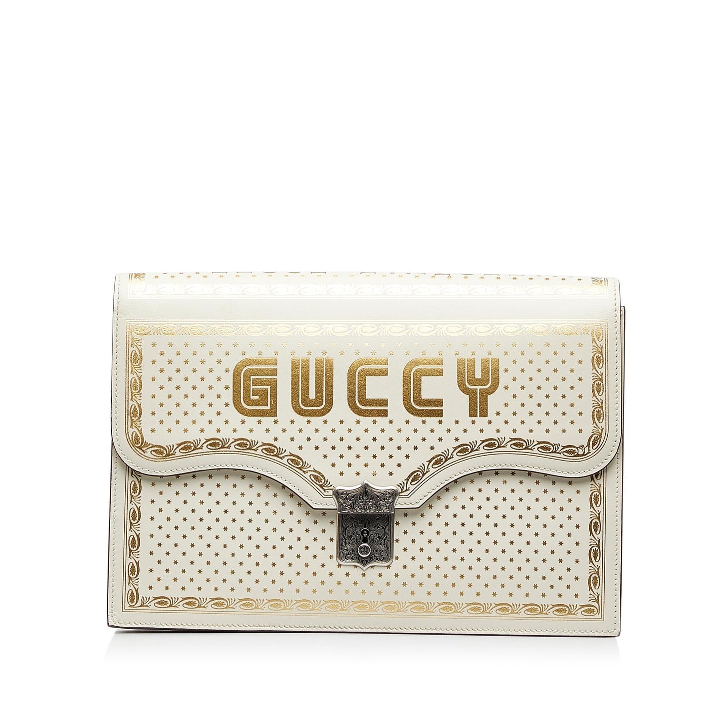 Gucci x SEGA Guccy Stars Portfolio Calf White Clutch Bag