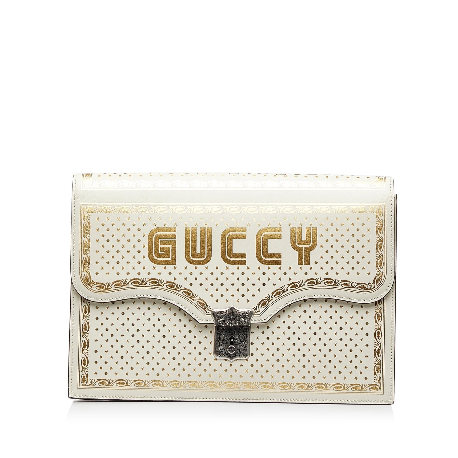 Gucci x SEGA Guccy Stars Portfolio Calf White Clutch Bag