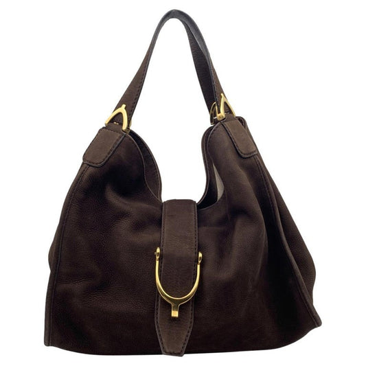 Gucci STIRRUP NUBUCK Suede Brown Shoulder Bag