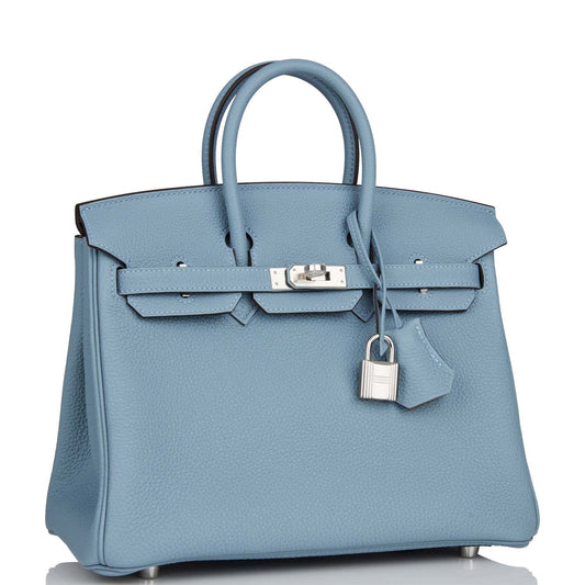 Hermes Birkin Bleu Lin Verso Togo Palladium Hardware Travel Bag Palladium Hardware