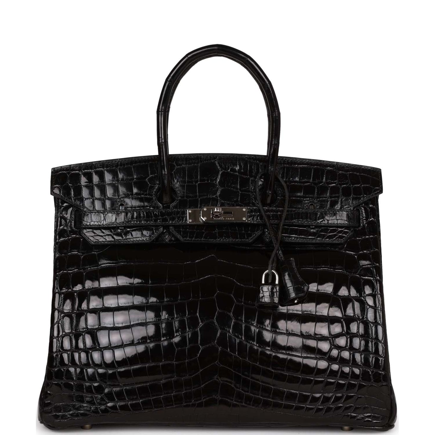 Hermes Birkin Shiny Porosus Crocodile Palladium Hardware Handbag Black Travel Bag