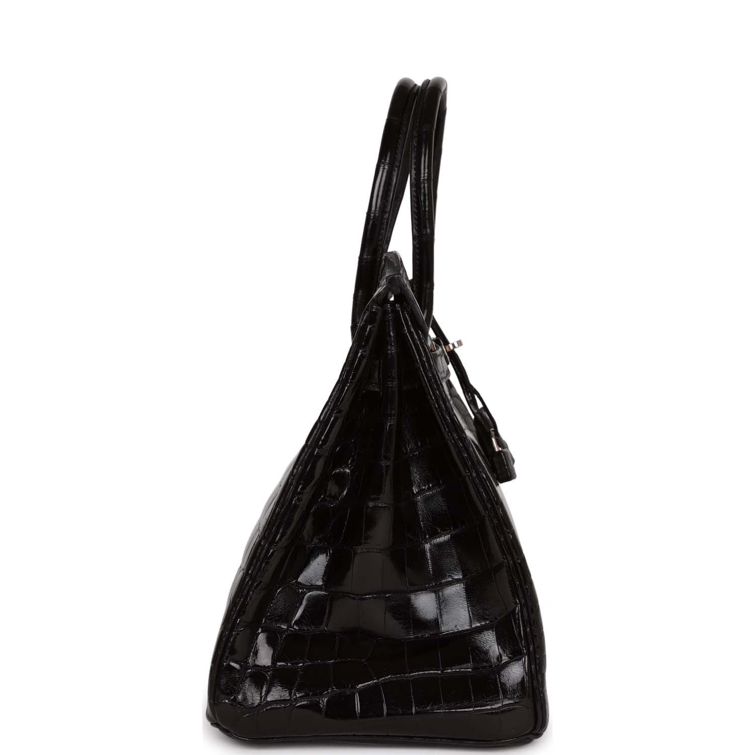 Hermes Birkin Shiny Porosus Crocodile Palladium Hardware Handbag Black Travel Bag