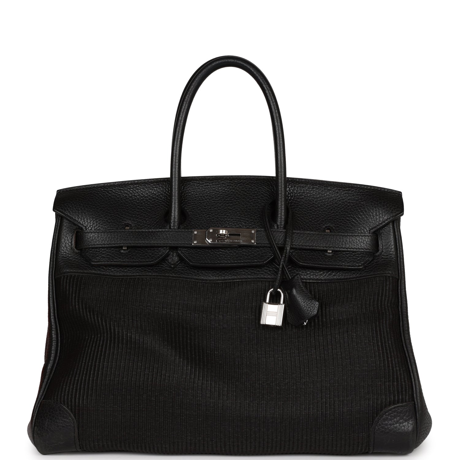 Hermes Birkin Crinoline And Clemence Palladium Hardware Handbag Black Travel Bag