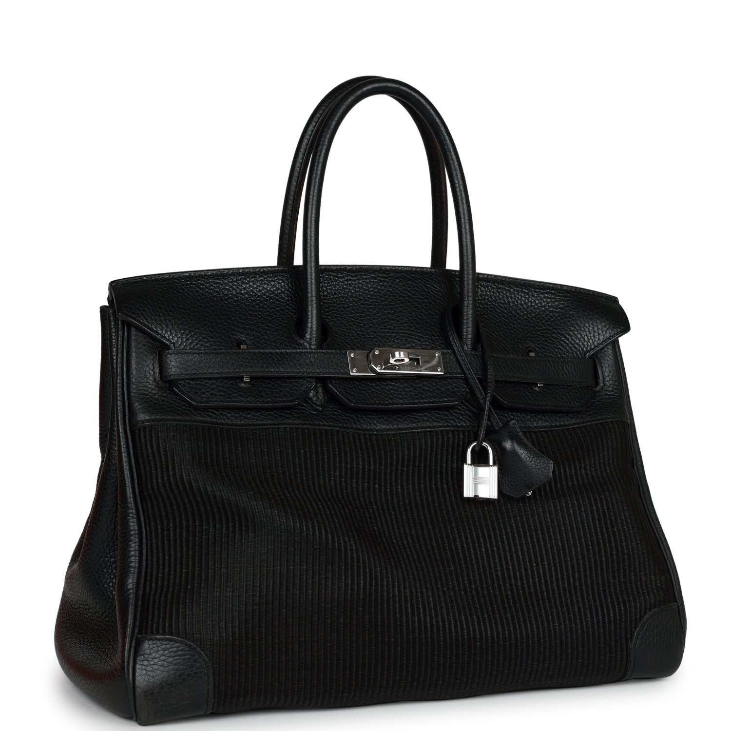 Hermes Birkin Crinoline And Clemence Palladium Hardware Handbag Black Travel Bag