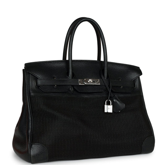 Hermes Birkin Crinoline And Clemence Palladium Hardware Handbag Black Travel Bag