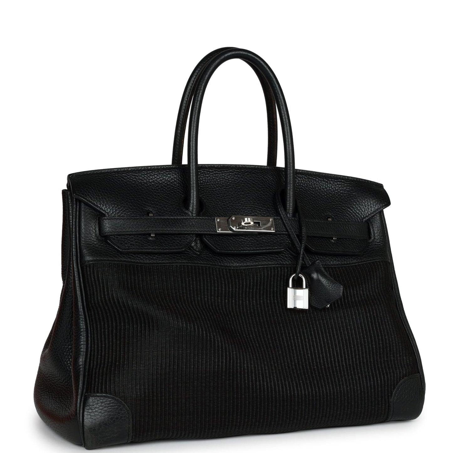 Hermes Birkin Crinoline And Clemence Palladium Hardware Handbag Black Travel Bag