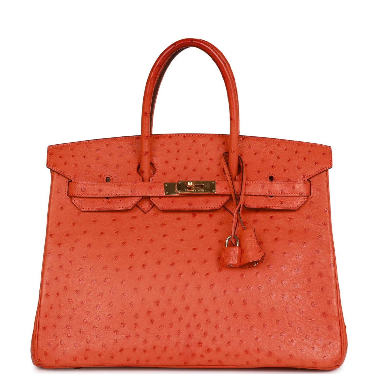 Hermes Birkin Tangerine Ostrich Hardware Handbag Gold Travel Bag