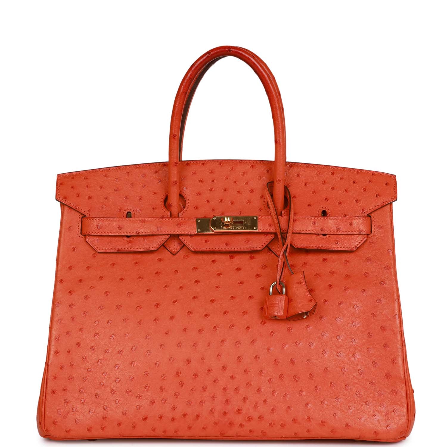 Hermes Birkin Tangerine Ostrich Hardware Handbag Gold Travel Bag