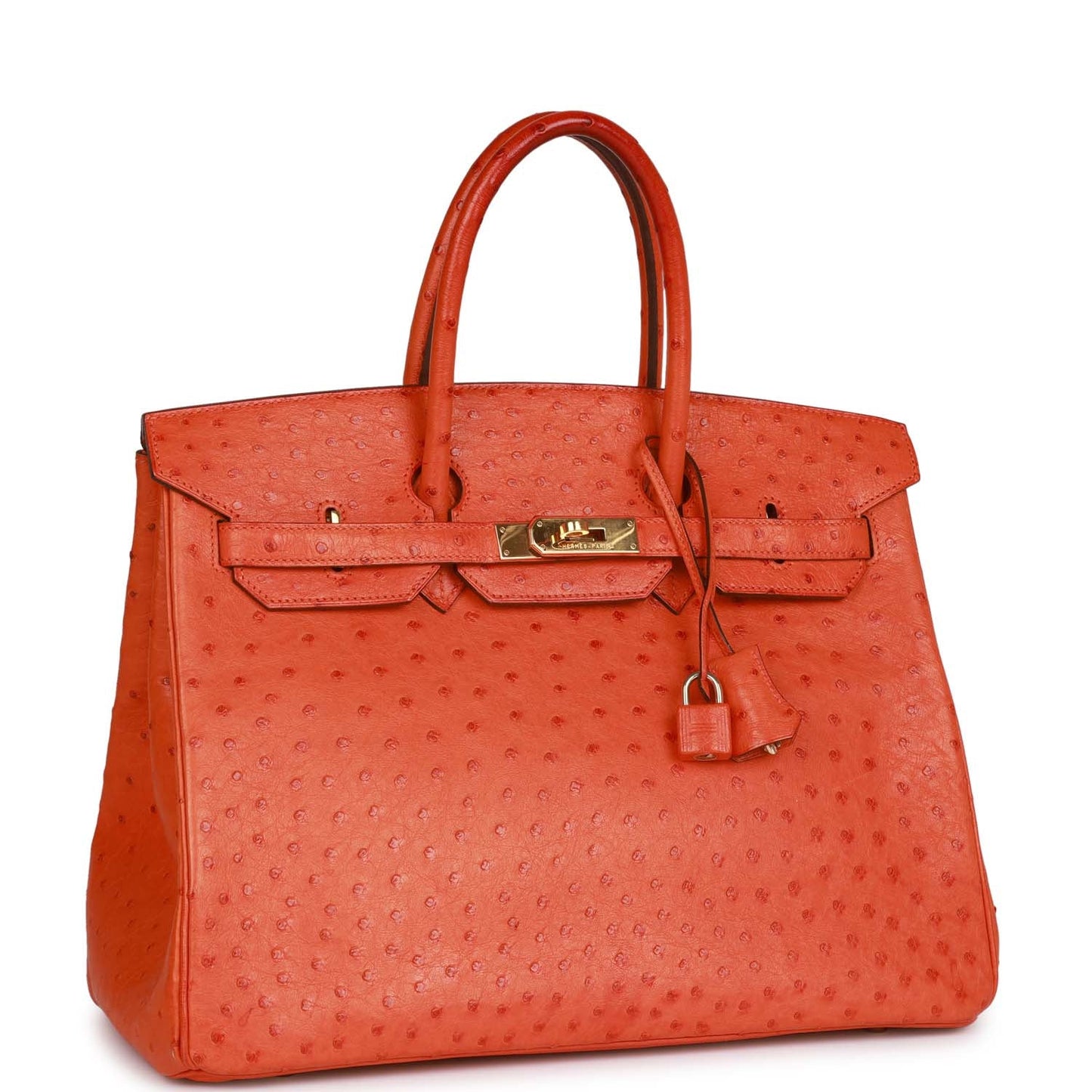 Hermes Birkin Tangerine Ostrich Hardware Handbag Gold Travel Bag
