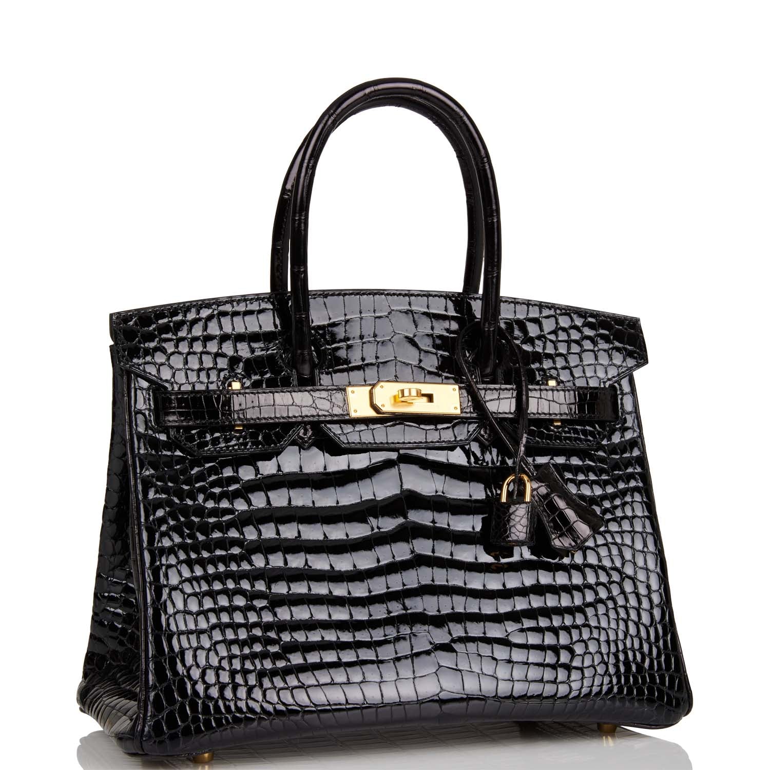 Hermes Birkin Shiny Porosus Crocodile Hardware Handbag Black Gold Travel Bag 3