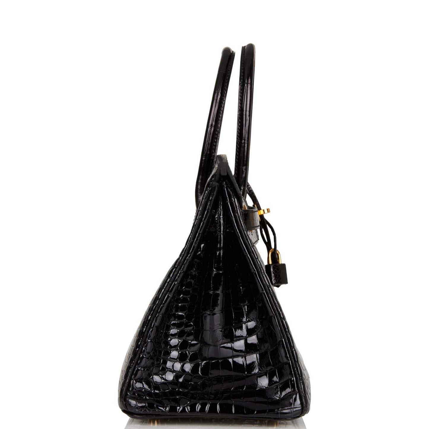 Hermes Birkin Shiny Porosus Crocodile Hardware Handbag Black Gold Travel Bag 3