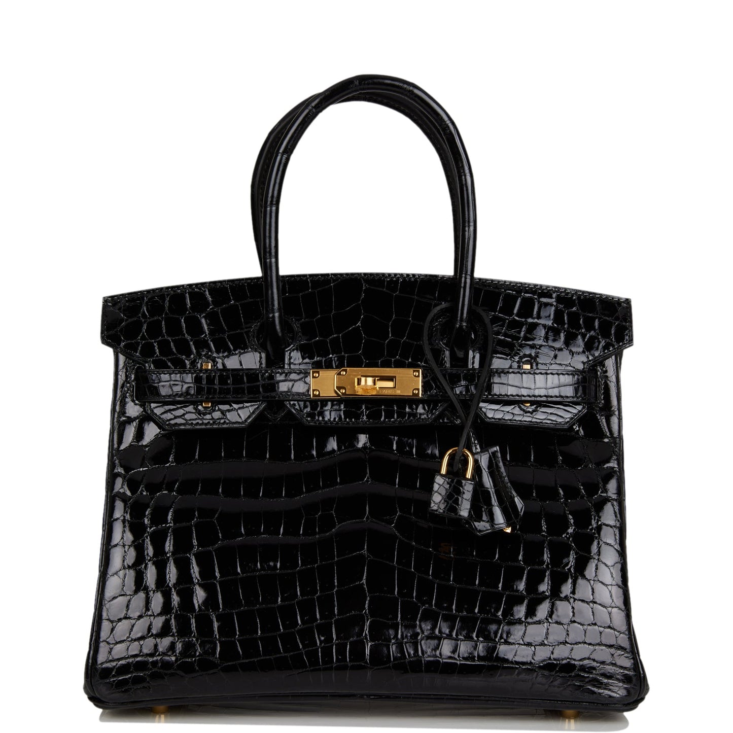 Hermes Birkin Shiny Niloticus Crocodile Hardware Handbag Black Gold Travel Bag 5