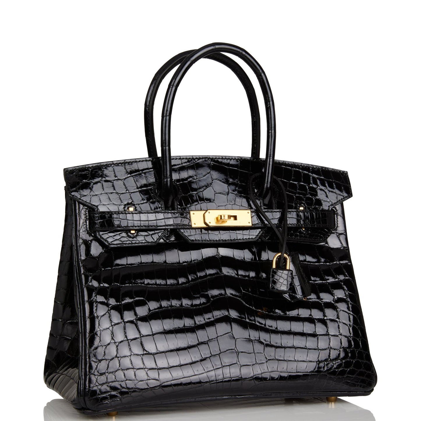 Hermes Birkin Shiny Niloticus Crocodile Hardware Handbag Black Gold Travel Bag 5