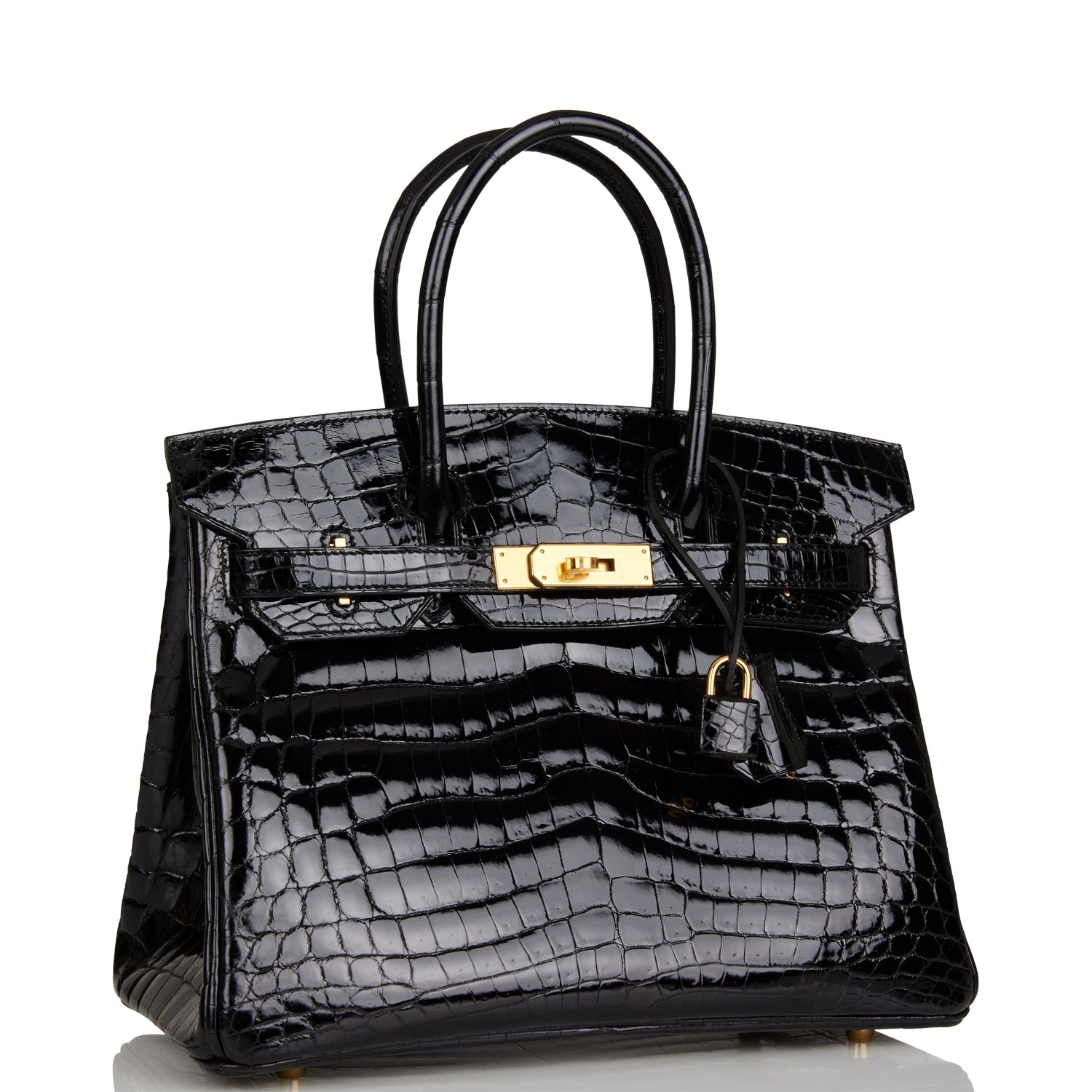 Hermes Birkin Shiny Niloticus Crocodile Hardware Handbag Black Gold Travel Bag 5