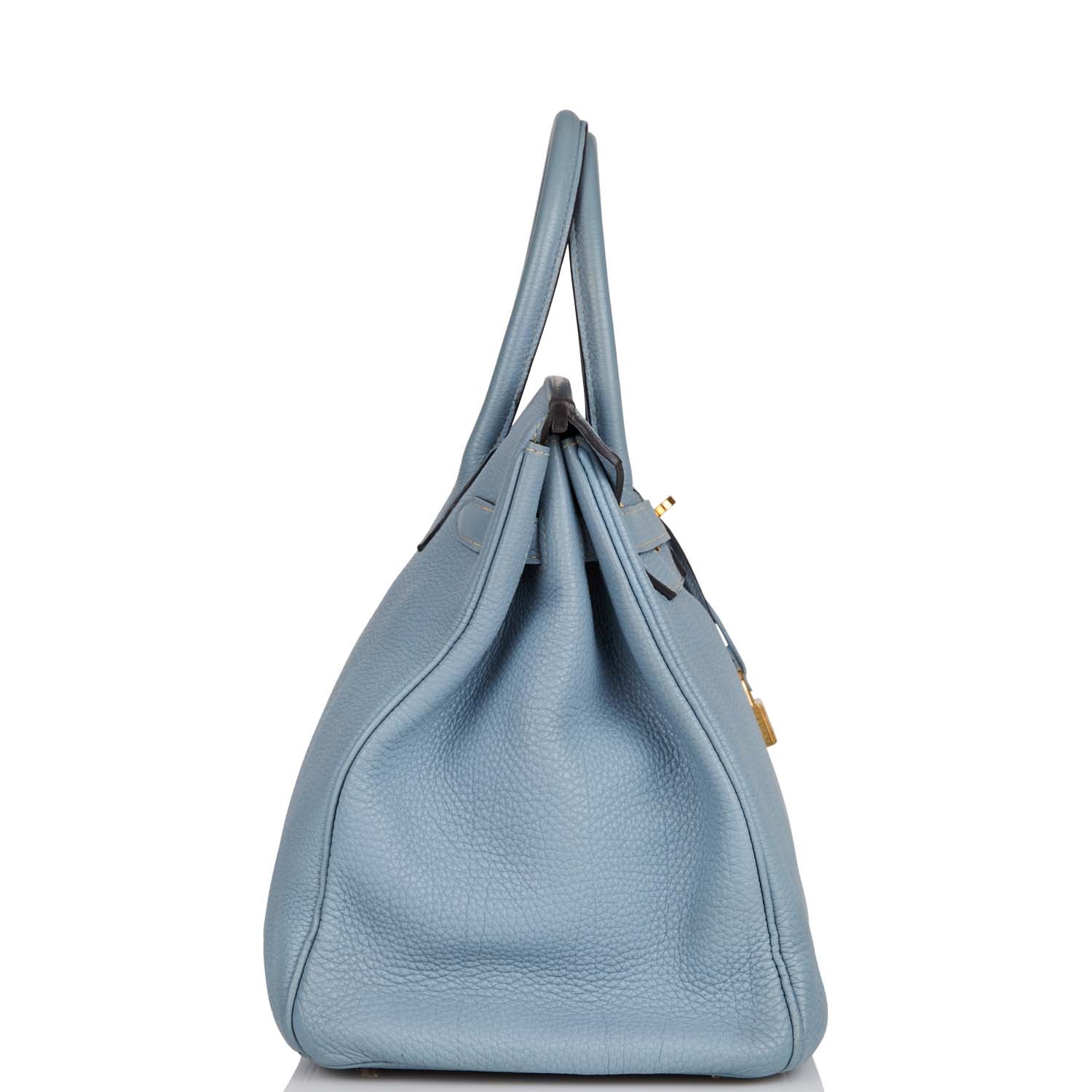 Hermes Birkin Bleu Lin Togo Hardware Handbag Gold Travel Bag