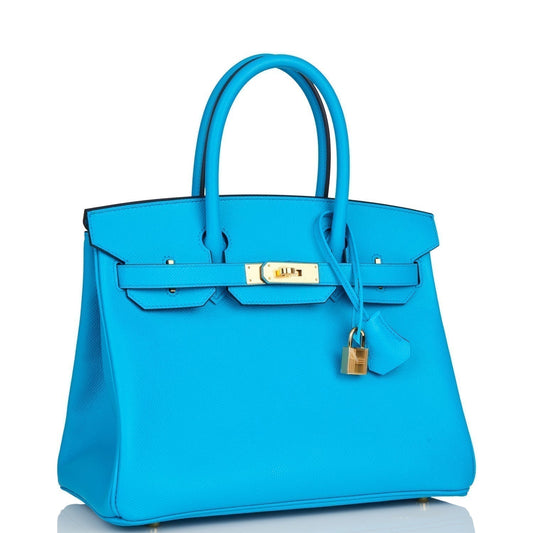 Hermes Birkin Bleu Frida Epsom Hardware Handbag Gold Travel Bag Gold Hardware