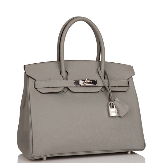 Hermes Birkin Gris Mouette Togo Palladium Hardware Handbag Travel Bag